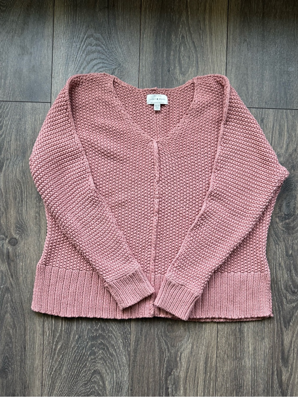 Lucky Brand Pink Relaxed Fit V-Neck Waffle Textured Knit Sweater Size XS